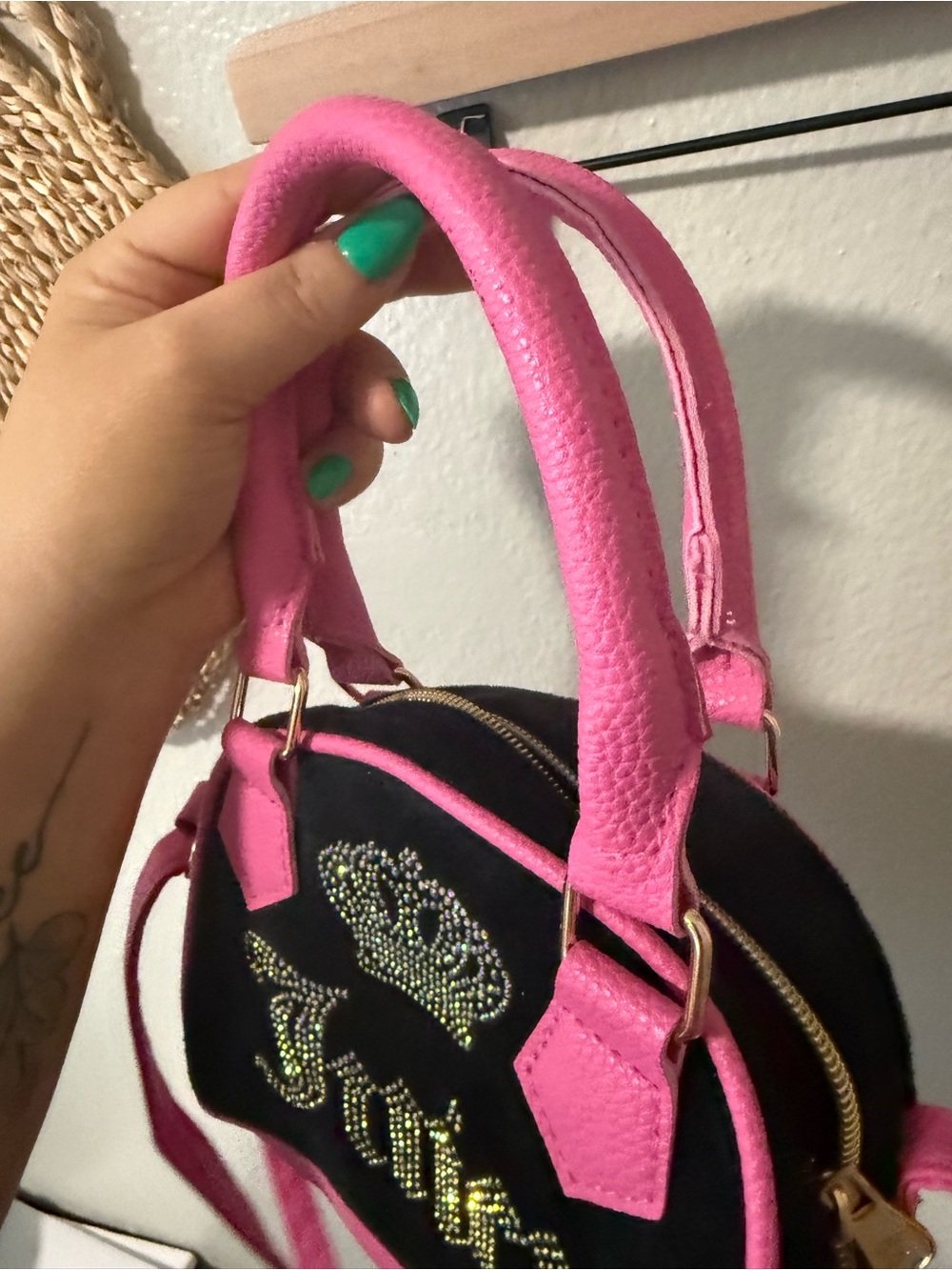 Juicy Couture Hot Pink and Black Rhinestone Mini Satchel - Picture 2 of 3